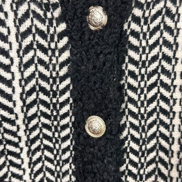 7 FOR ALL MANKIND Black and White Mixed Media Tweed Sherpa Jacket Large - Picture 6 of 7